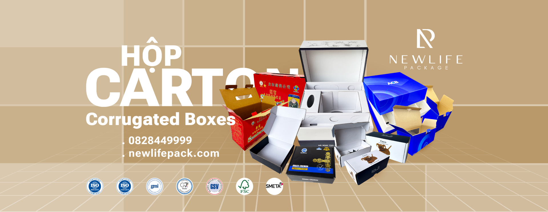 banner group of corrugated boxes