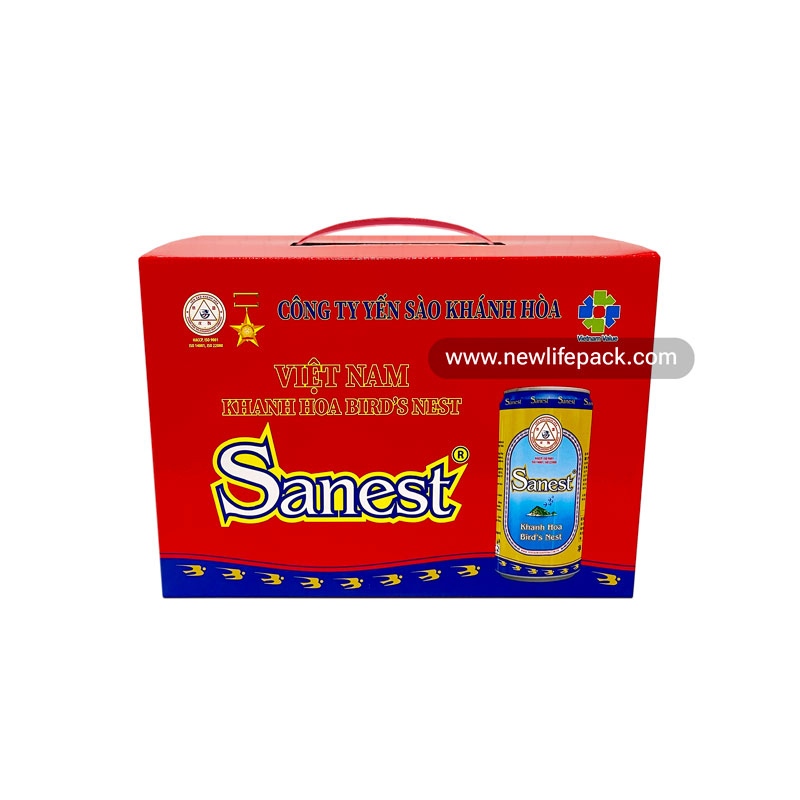 Thùng Carton Nắp Chồm Có Quai Xách Nhựa | Cán Màng Bóng | Bao Bì Yến Sào | Sanest