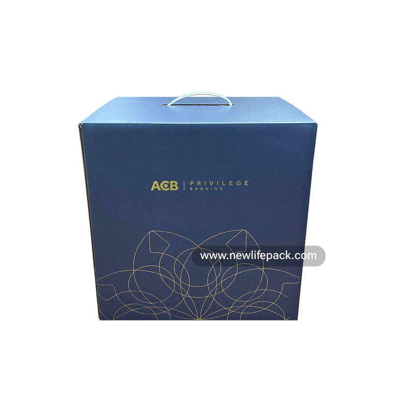 Thùng Carton Nắp Chồm Quai Xách Nhựa | Ghép Metalize, Ép Nhũ Bạc | Quà Tặng Doanh Nghiệp | ACB