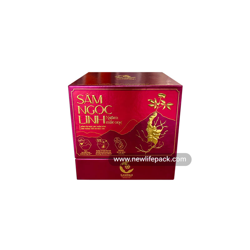 Ngoc Linh Ginseng Premium Packaging | Angled Hinged Lid Rigid Box | Metalized Lamination, Embossing | Quasapharco