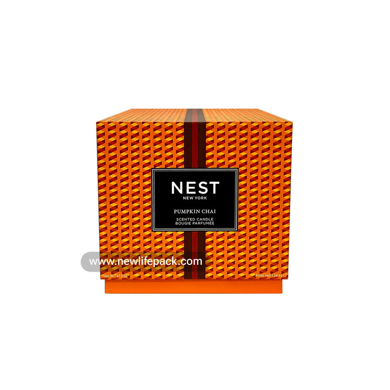 Scented Candle Packaging | Lift Off Lid Cube Rigid Box |  Geometric Pattern, Orange Color | Nest New York