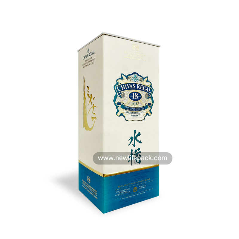 Whisky Box | Auto Lock Bottom Folding Box with Plastic Lift-off Lid | Mizunara 18 YO – Chivas Regal