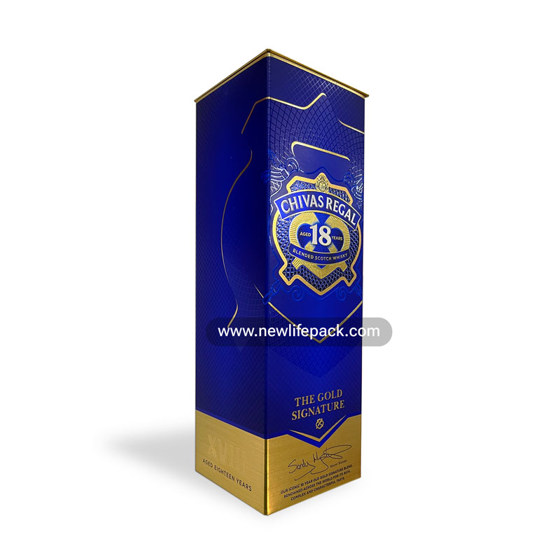 Whisky Box | Auto Lock Bottom Folding Box with Tin Lift-off Lid | 18 YO Gold Signature – Chivas Regal