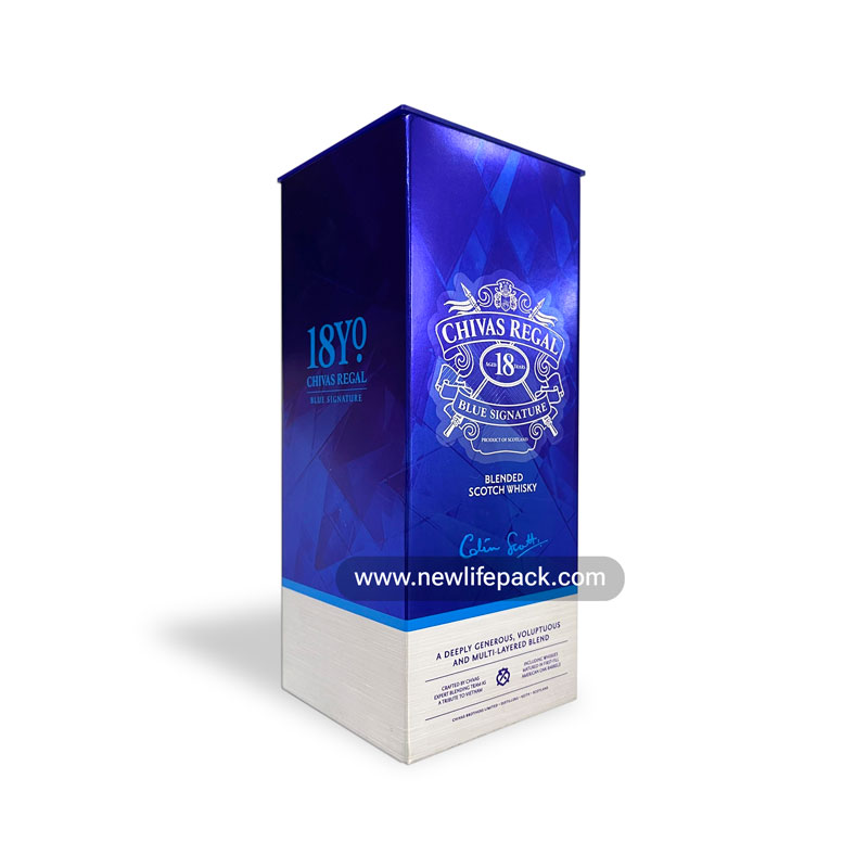 Whisky Box | Auto Lock Bottom Folding Box with Plastic Lift-off Lid | 18 YO Blue Signature – Chivas Regal