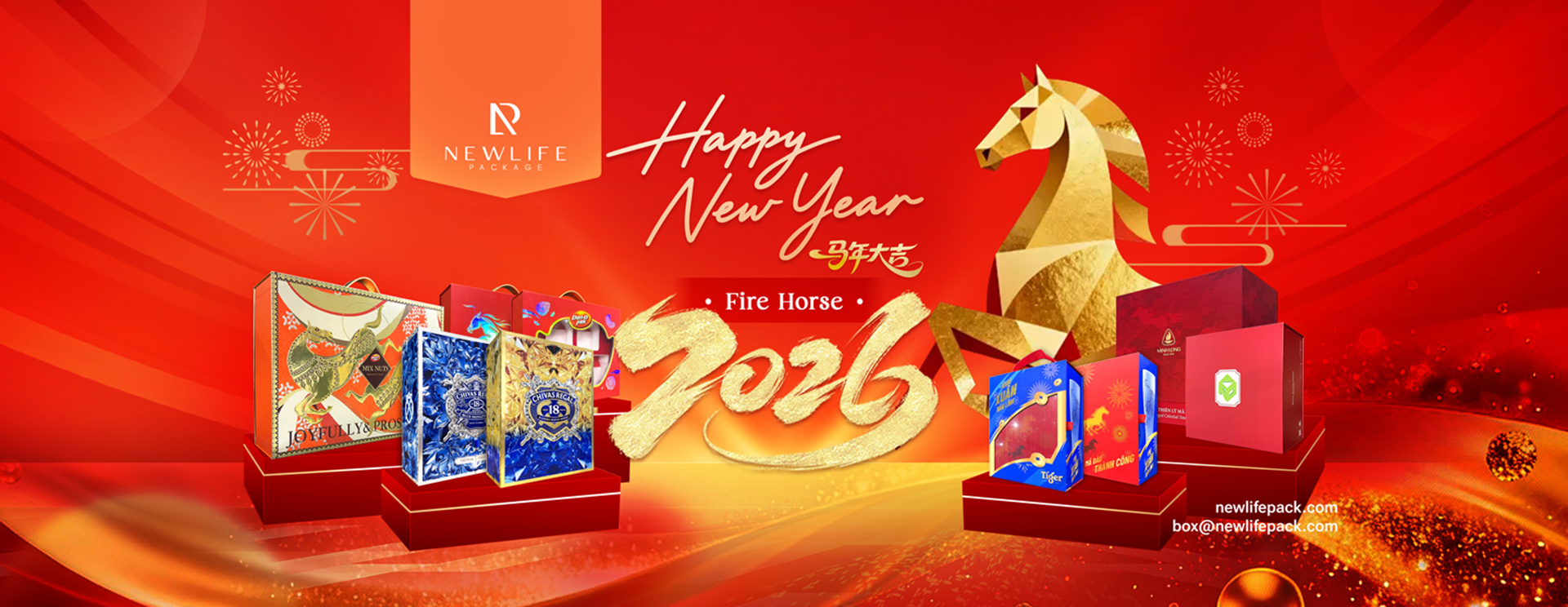 chúc mừng năm mới bính ngọ 2026 newlifepack - happy new year fire horse banner