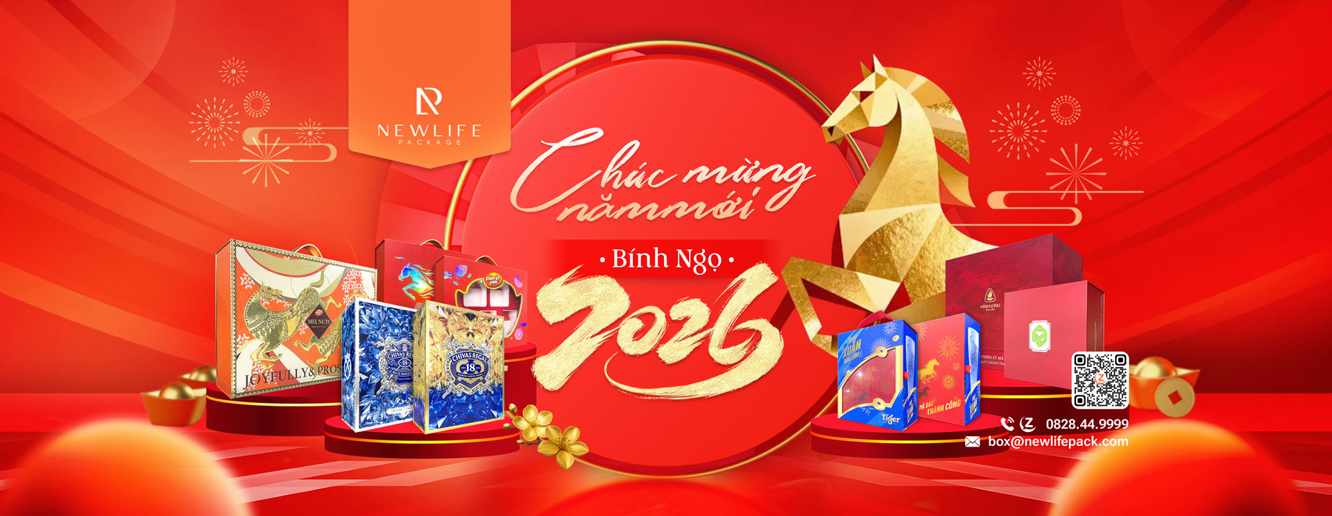 chúc mừng năm mới bính ngọ 2026 newlifepack - happy new year fire horse banner